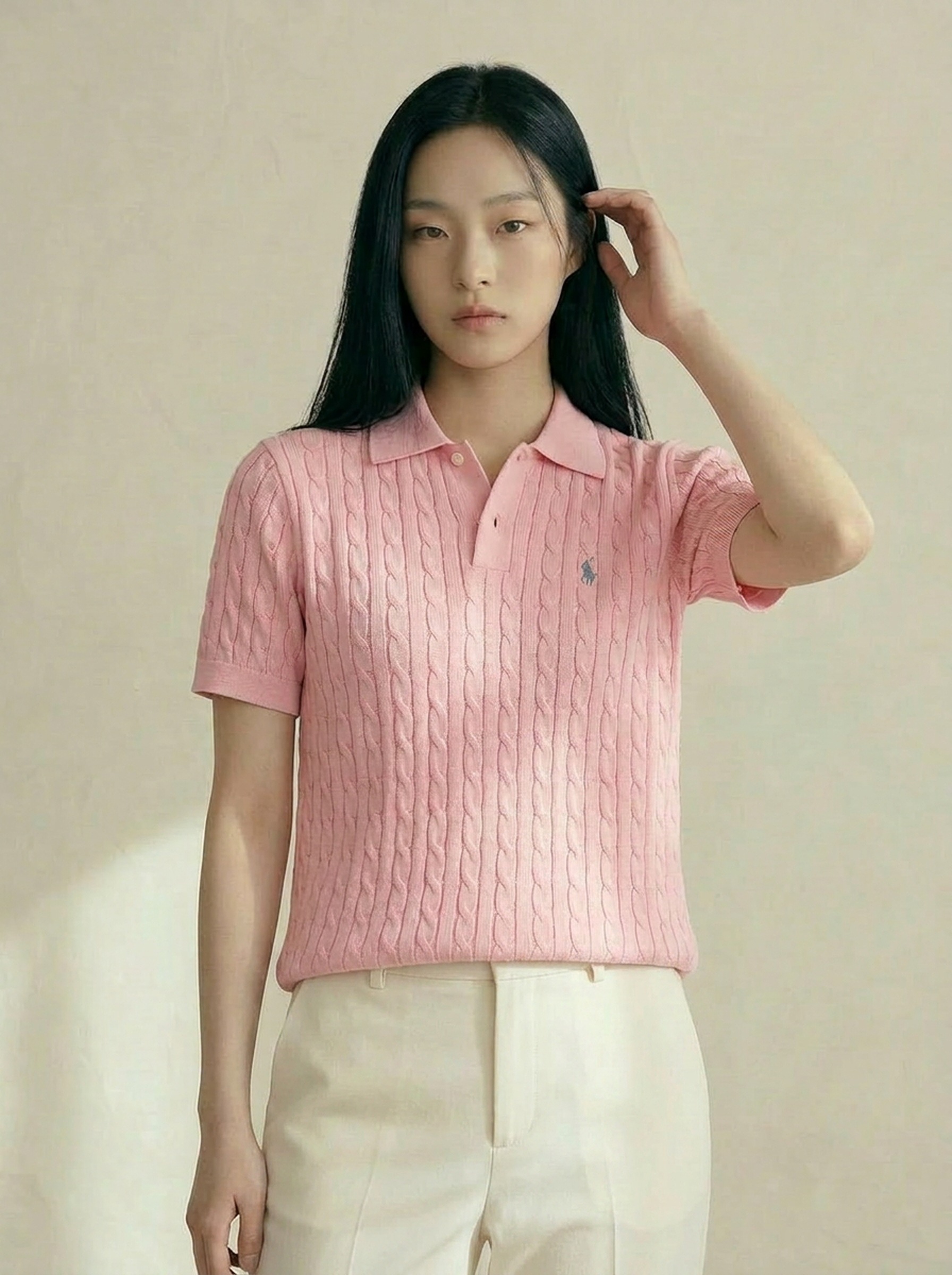 Polo Cable Knit — Soft Pink