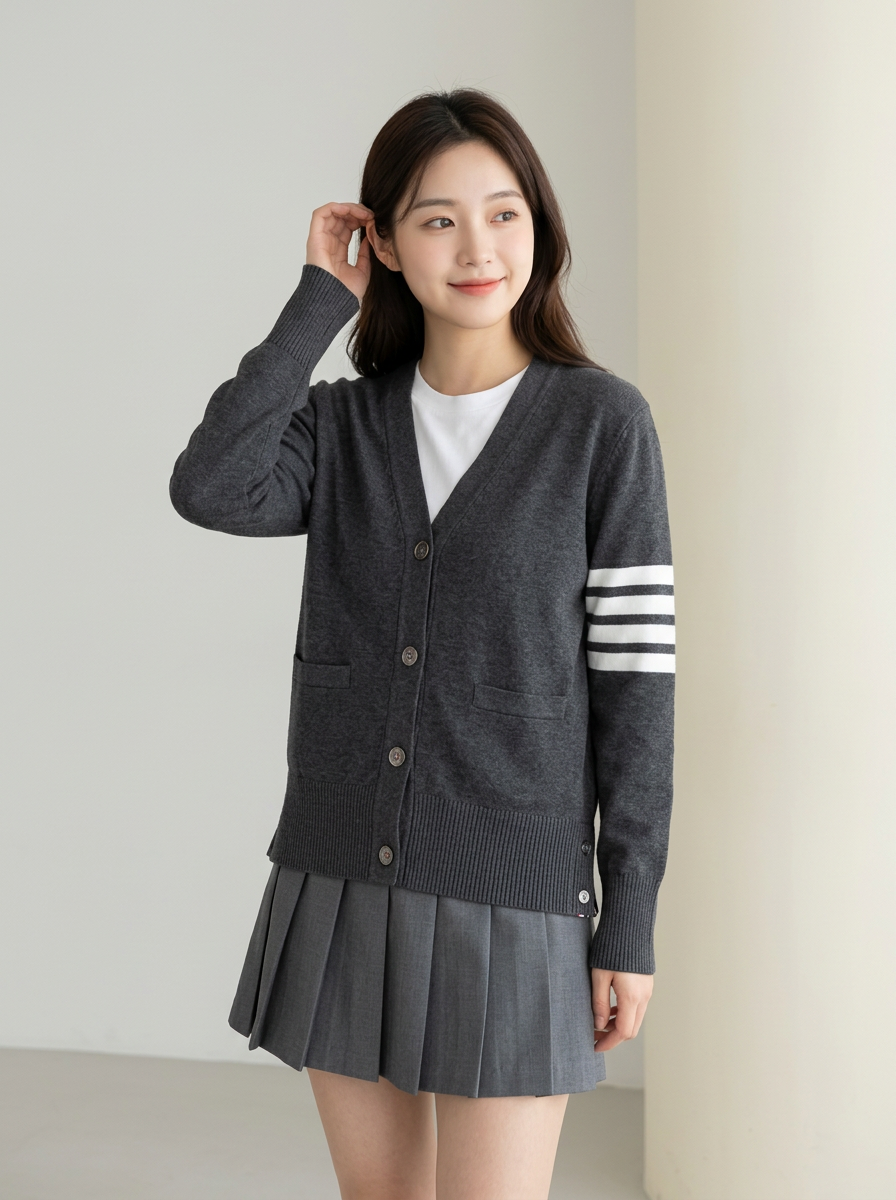 4-Bar Stripe V-Neck Cardigan — 4 Colors