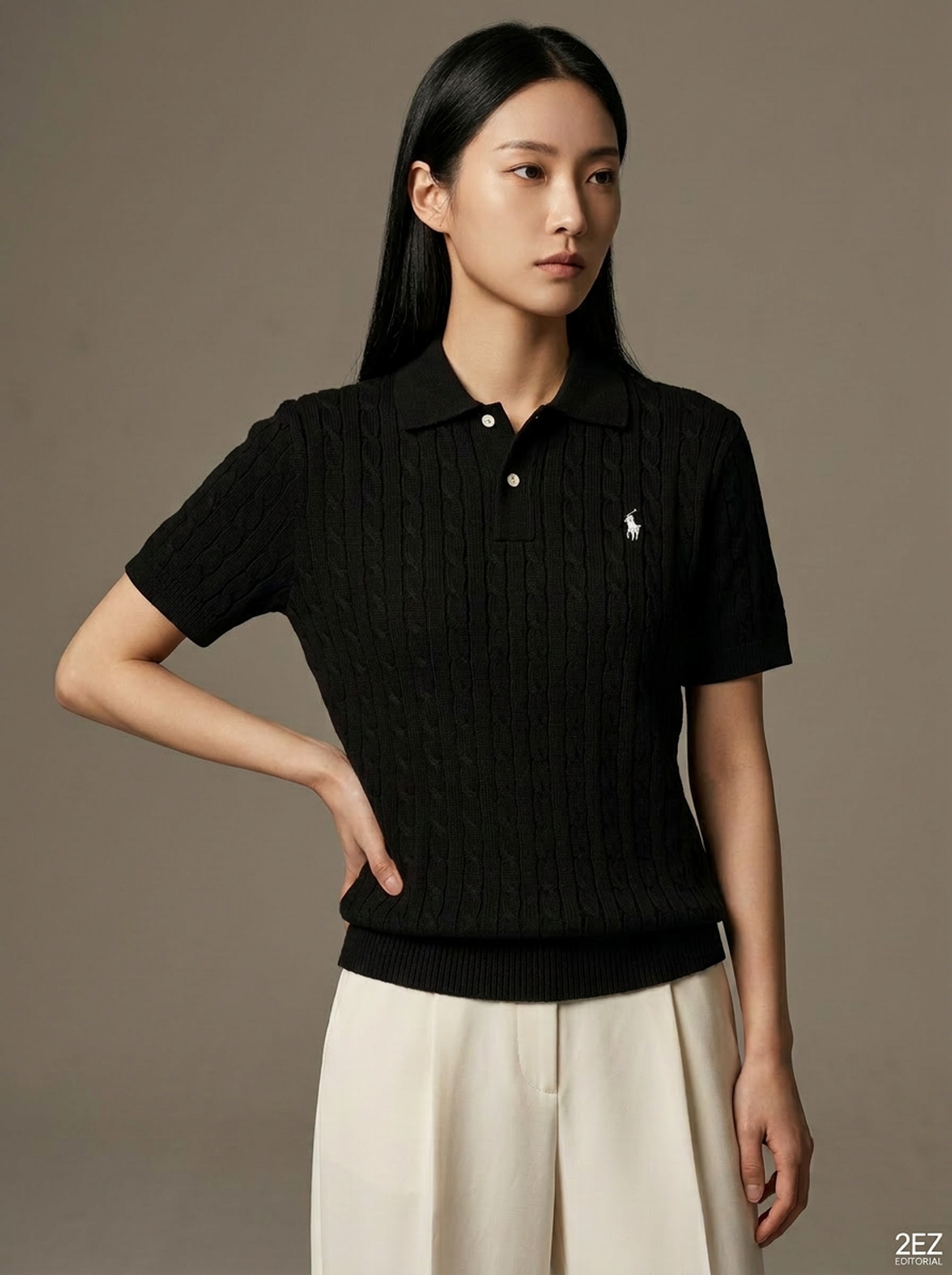 Polo Cable Knit — Black