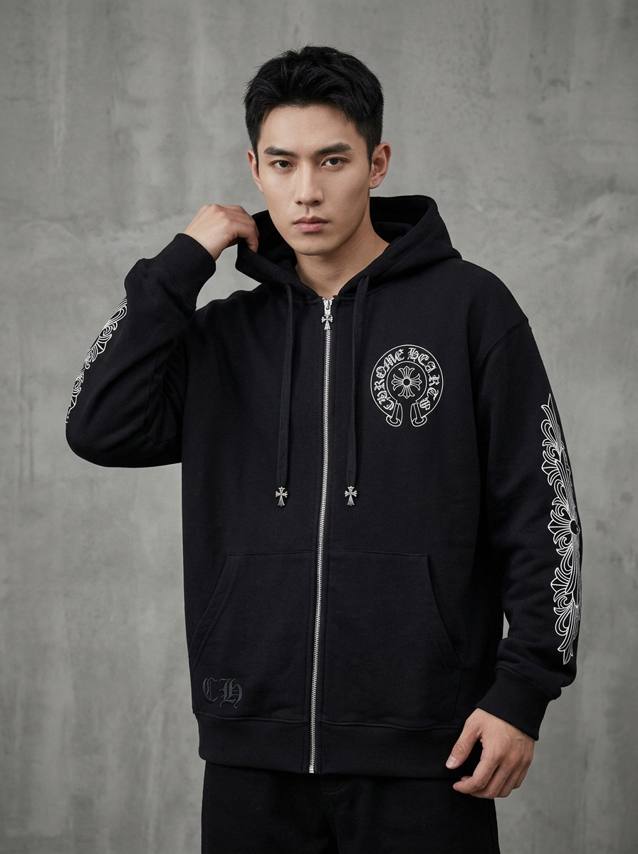 Malibu Horseshoe Zip Hoodie — Black