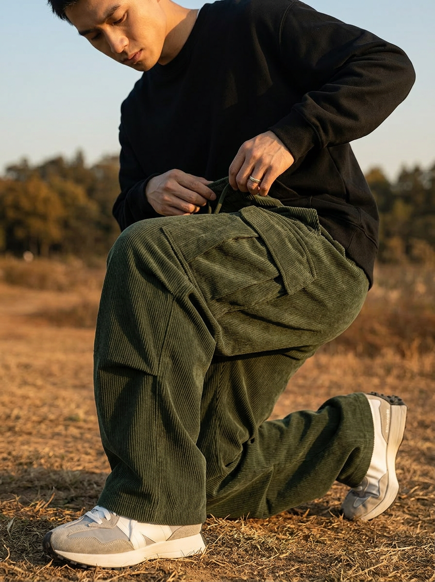 Corduroy Cargo Wide Pants