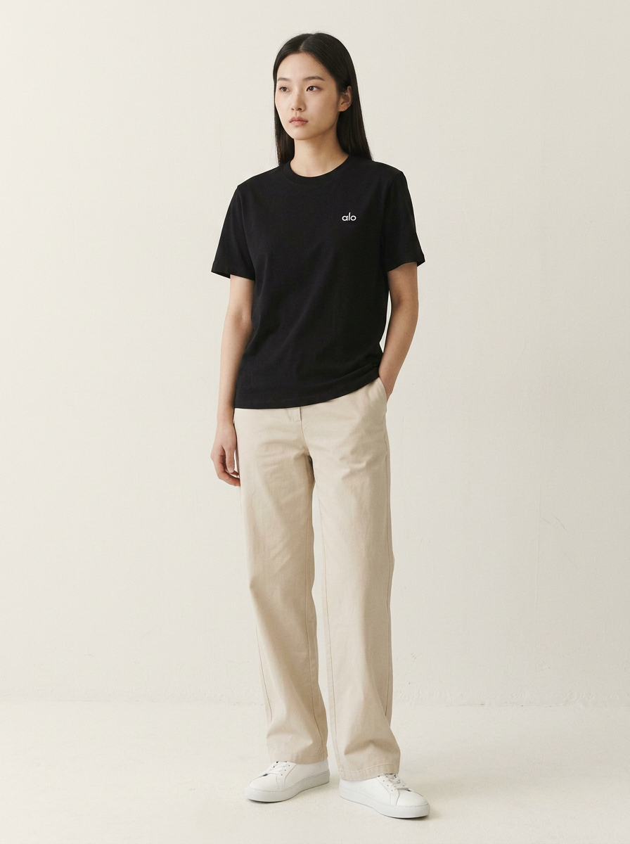 alo Classic Cotton Tee — Black / White